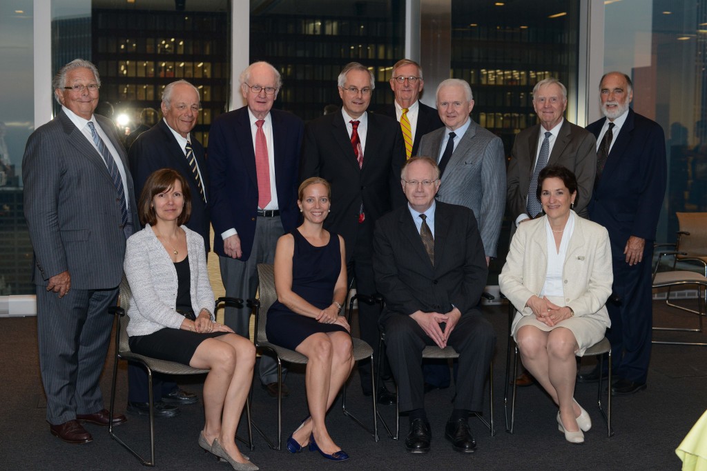 A collection of past and present LTF board members (front row l-r): LTF Vice President Jennifer T. Nijman, Beth Johnson, Chief Justice Thomas L. Kilbride (board liaison), and Terri Mascherin. Back row (l-r) Jack Carey, LTF President Herb Franks, David Hilliard, LTF Treasurer Jim Reichardt, Tom Johnson, Rich Prendergast, Kevin Forde, and Warren Lupel.